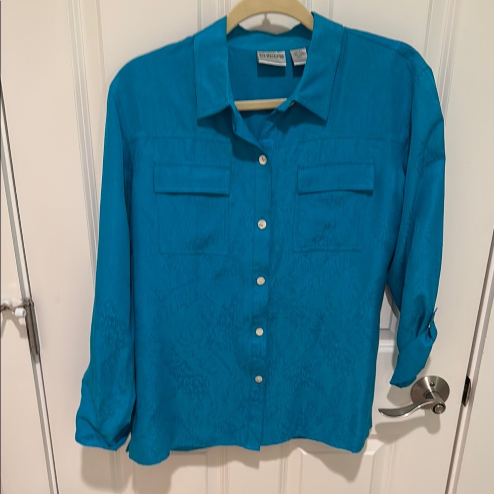 Chico’s Teal Blue Silk Shirt Size 1